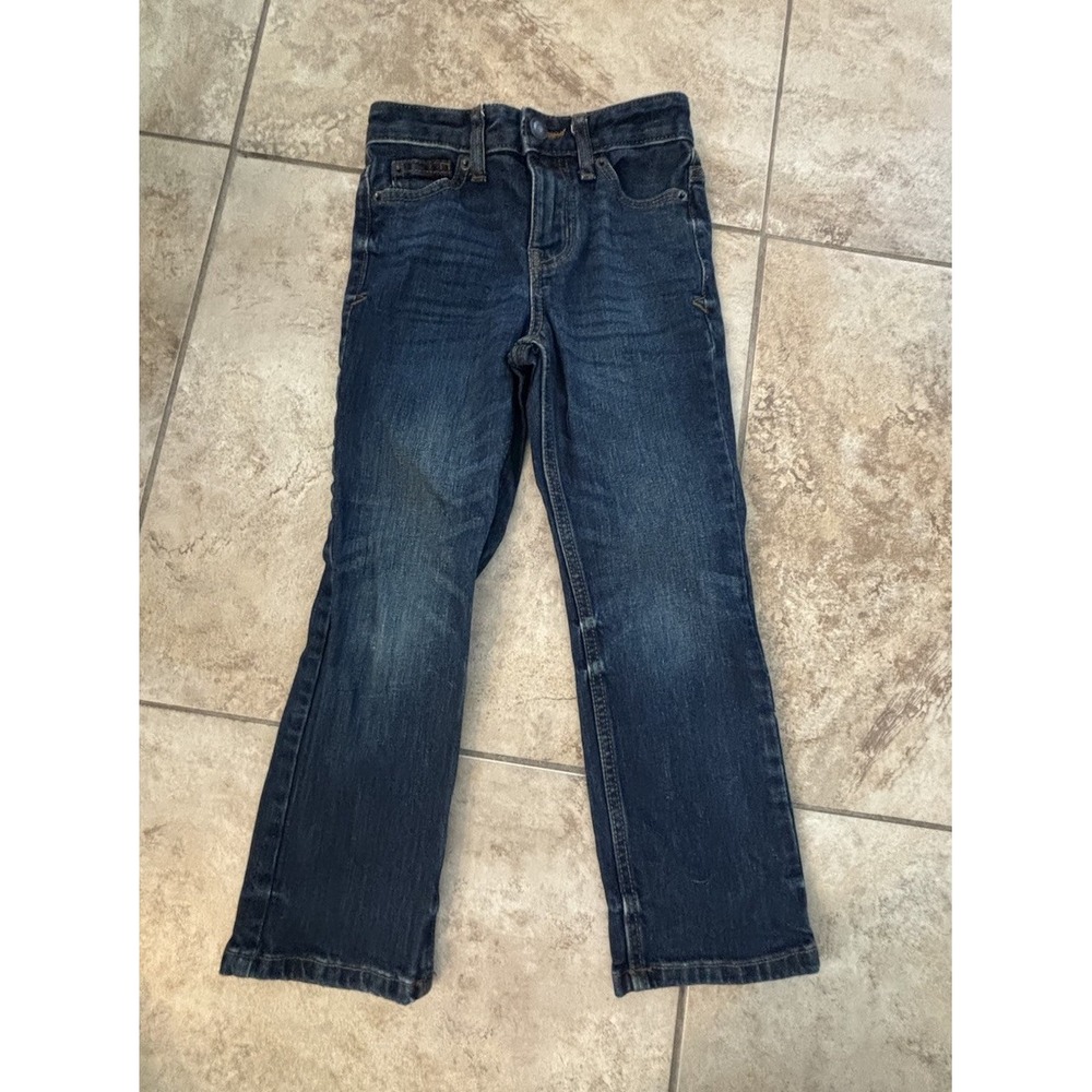 Cat & Jack Girls Straight Super Stretch Jeans Size 5 Adjustable Waist Dark Wash
